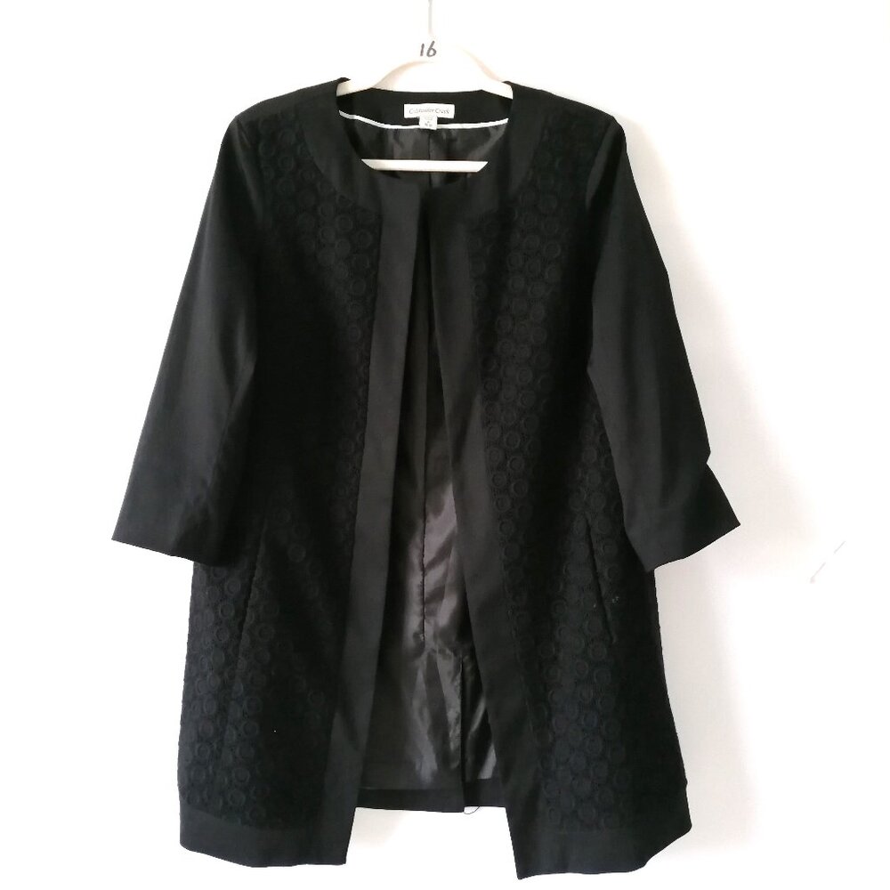 Coldwater Creek Womens Black Long Sleeve Lace Open Front Cardigan Jacket Size M
